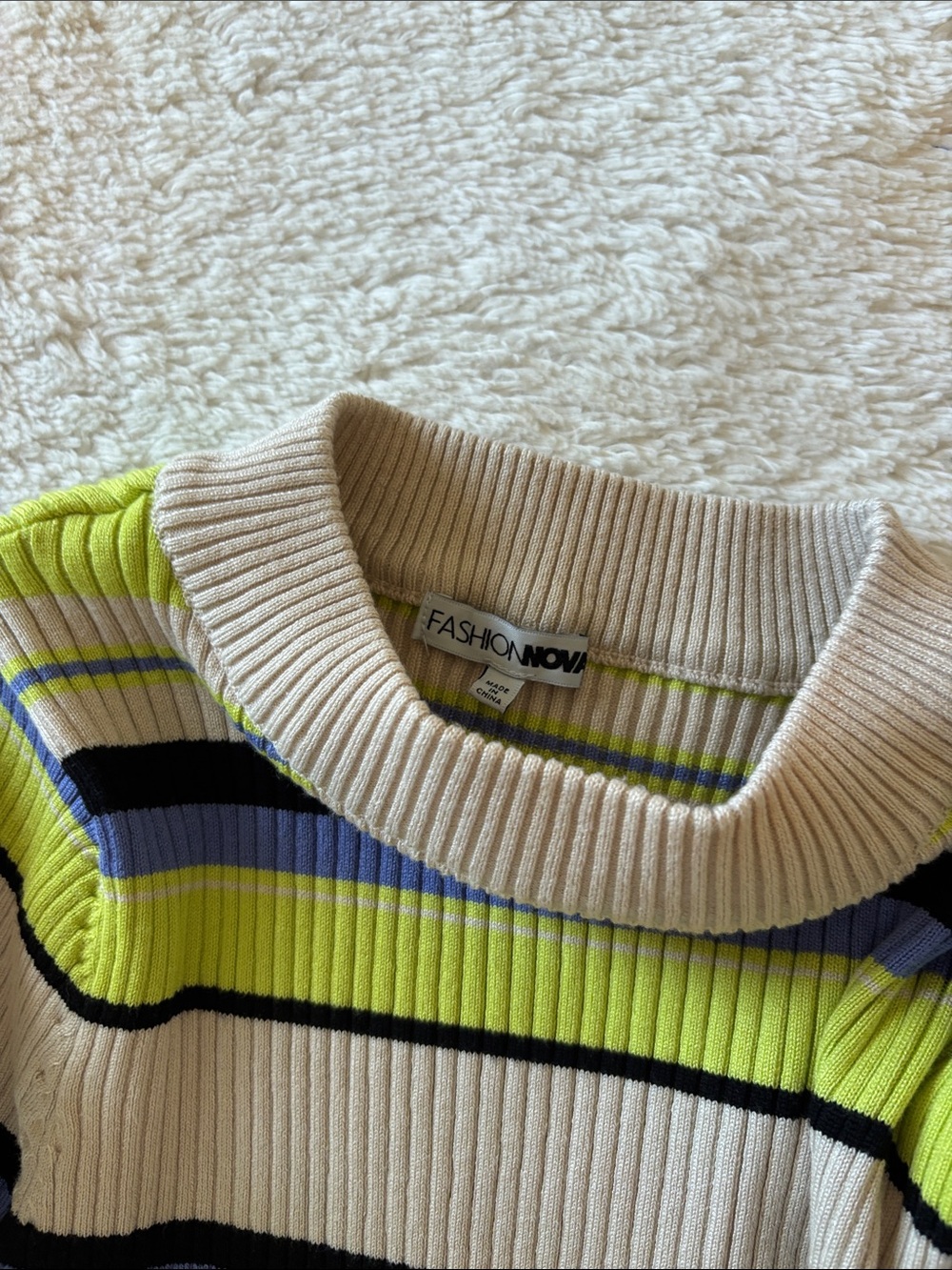 Fashion Nova Striped Ribbed Bodycon Dress in Lime, Navy & Cream M - Picture 5 of 7